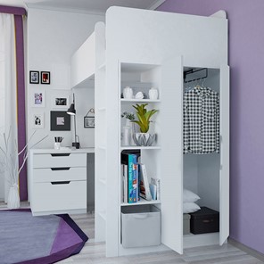 Кровать 2-х ярусная с письменным столом и шкафом POLINI Kids Simple Белый в Астрахани - предосмотр 3