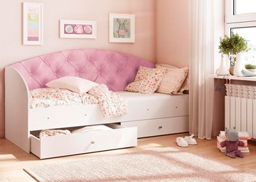 Кровать с ящиками Эльза без бортика, Розовый (латы) в Астрахани
