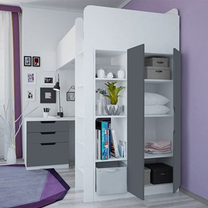 Кровать-чердак с письменным столом и шкафом POLINI Kids Simple Белый / Серый в Астрахани - предосмотр 1