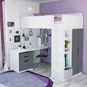 Кровать-чердак с письменным столом и шкафом POLINI Kids Simple Белый / Серый в Астрахани - предосмотр 3