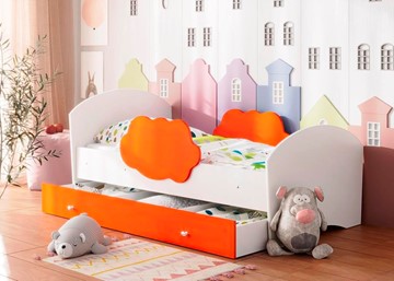 Кровать детская Тучка с ящиком, корпус Белый, фасад Оранжевый в Астрахани