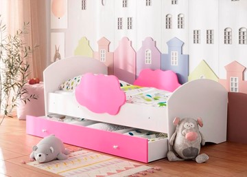 Детская кровать Тучка с ящиком, корпус Белый, фасад Розовый в Астрахани