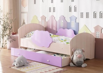 Детская кровать с бортиками Тучка с ящиком, корпус Дуб млечный, фасад Ирис в Астрахани