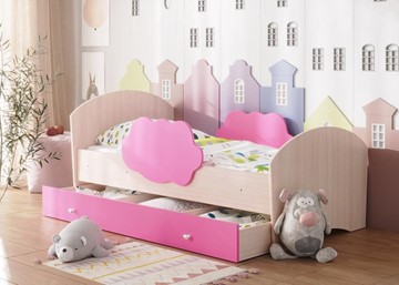 Детская кровать Тучка с ящиком, корпус Дуб млечный, фасад Розовый в Астрахани