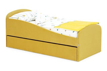 Мягкая кровать с ящиком Letmo горчичный (велюр) в Астрахани