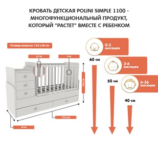 Детская кроватка с комодом POLINI Kids Simple 1100 Белый в Астрахани - предосмотр 2