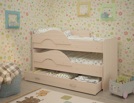 Детская двухэтажная кровать Радуга 1.6 с ящиком, цвет Млечный дуб в Астрахани - изображение