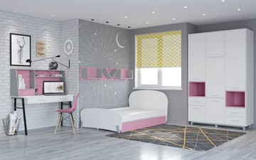 Подростковая мебель POLINI Kids Mirum №4 Белый / Серый / Розовый в Астрахани