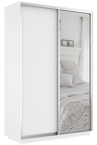 Шкаф 2-дверный Экспресс (ДСП/Зеркало) 1200х450х2400, белый снег в Астрахани