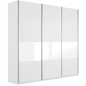 Шкаф 3-х дверный Широкий Прайм (ДСП / Белое стекло) 2400x570x2300, Белый снег в Астрахани