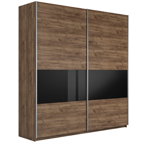 Шкаф 2-дверный Широкий Прайм (ДСП / Черное стекло) 2200x570x2300, Крафт Табачный в Астрахани