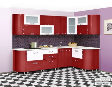 Кухонный угловой гарнитур Мыло 128 2700х1500, цвет Бордо/Белый металлик в Астрахани