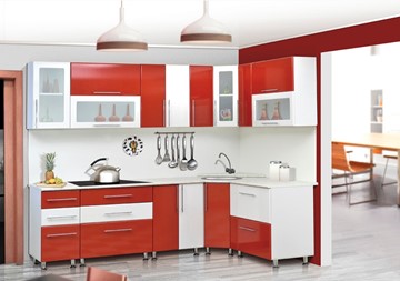 Угловая кухня Мыло 224 2600х1600, цвет Красный/Белый металлик в Астрахани