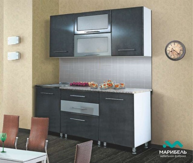 Модульный кухонный гарнитур Мыло 224 2000х718, цвет Черный/Белый металлик в Астрахани - изображение 2
