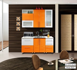Малогабаритная кухня Мыло 224 1600х718, цвет Оранжевый/Белый металлик в Астрахани