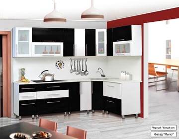 Кухонный угловой гарнитур Мыло 224 2600х1600, цвет Черный/Белый металлик в Астрахани
