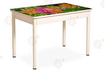 Кухонный стол раскладной Айсберг-02 СТФ, Дуб ЛДСП/полевые цветы/ноги крашеные в Астрахани