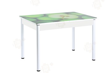 Кухонный раздвижной стол Айсберг-02 СТФ, белое лдсп/зеленые яблоки/ноги крашеные в Астрахани