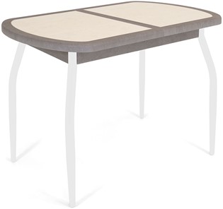 Кухонный стол раздвижной Будапешт-1 ПЛ (ноги белые, плитка бежевая/серый камень) в Астрахани