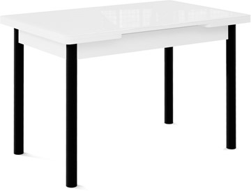 Стол раздвижной Милан-1 EVO, ноги металлические черные, стекло белое/серый в Астрахани