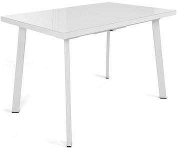 Кухонный стол раздвижной Сальвадор-1G (ноги белые, стекло cristal/белый цемент) в Астрахани - предосмотр