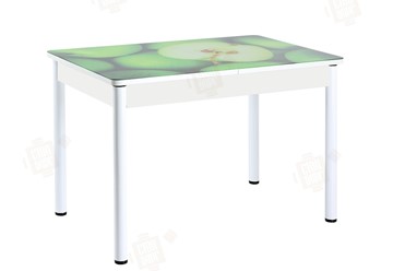 Кухонный раскладной стол Айсберг-01 СТФ, белый/фотопечать зеленые яблоки/ноги крашеные в Астрахани