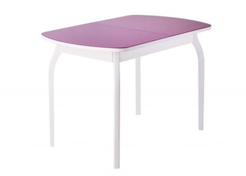 Кухонный стол раздвижной ПГ-мини, матовое фиолетовое стекло, ноги гнутые массив белый в Астрахани