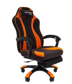 Кресло игровое CHAIRMAN GAME 35 с выдвижной подставкой для ног Ткань черная / Ткань оранжевая в Астрахани