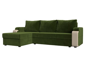 Угловой диван с оттоманкой Николь лайт, Зеленый/Бежевый (микровельвет/экокожа) в Астрахани