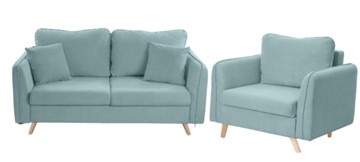 Комплект мебели Бертон голубой диван+ кресло в Астрахани