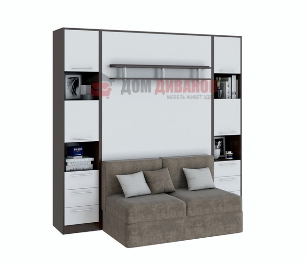 Кровать-шкаф с диваном Бела 1, с полкой ножкой, 1200х2000, венге/белый в Астрахани - изображение 1