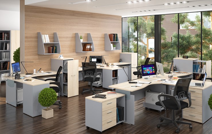 Набор мебели в офис OFFIX-NEW для 4 сотрудников с двумя шкафами в Астрахани - изображение 1