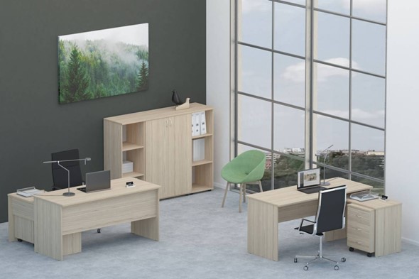 Офисный комплект мебели Twin для 2 сотрудников со шкафом для документов в Астрахани - изображение