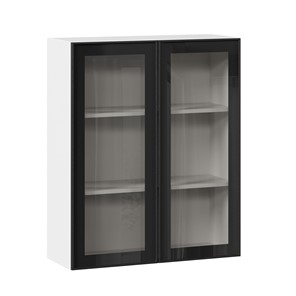 Навесной кухонный шкаф высокий со стеклом 800 Индиго ЛД 298.460.000.030, Белый/Чёрный в Астрахани