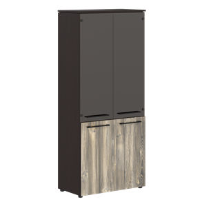 Шкаф колонка со стеклянными и глухими дверями MORRIS  Дуб Базель/Венге Магия MHC 85.2 (854х423х1956) в Астрахани