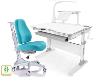 Растущая парта + стул Mealux EVO Evo-30 G (арт. Evo-30 G + Y-528 KBL)/(стол+полка+кресло+чехол+лампа)/белая столешница (дерево), цвет пластика серый в Астрахани