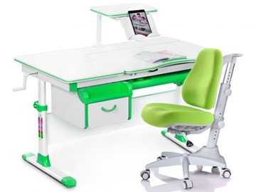 Комплект растущая парта + стул Mealux EVO Evo-40 Z (арт. Evo-40 Z + Y-528 KZ) / (стол+полка+кресло+чехол)/ белая столешница / цвет пластика зеленый в Астрахани