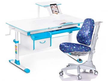 Комплект растущая парта + стул Mealux Mealux EVO Evo-40 BL (арт. Evo-40 BL + Y-528 F) / (стол+полка+кресло) / белая столешница / цвет пластика голубой в Астрахани