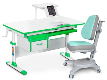 Комплект растущая парта + стул Mealux EVO Evo-40 Z (арт. Evo-40 Z + Y-110 TG) / (стол+полка+кресло) / белый, зеленый, серый в Астрахани