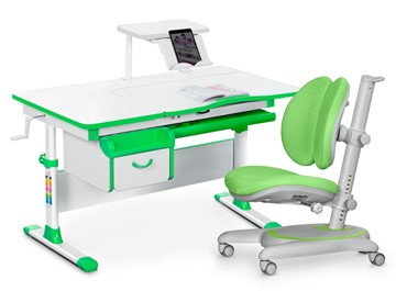 Комплект растущая парта + стул Mealux EVO Evo-40 Z (арт. Evo-40 Z + Y-115 KZ) / (стол+полка+кресло+чехол), белый, зеленый в Астрахани