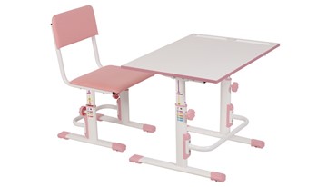 Комплект растущей детской мебели POLINI Kids Растущая парта-трансформер М1 и стул регулируемый L Белый-розовый в Астрахани