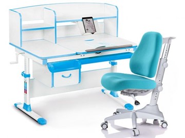 Комплект растущая парта + стул Mealux-EVO Evo-50 BL (арт. Evo-50 BL + Y-528 KBL) / (стол+полка+кресло) / белая столешница / цвет пластика голубой в Астрахани